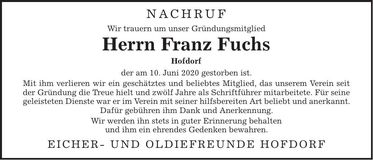 Traueranzeige Franz Fuchs