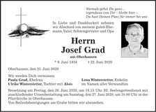 Traueranzeige Josef Grad