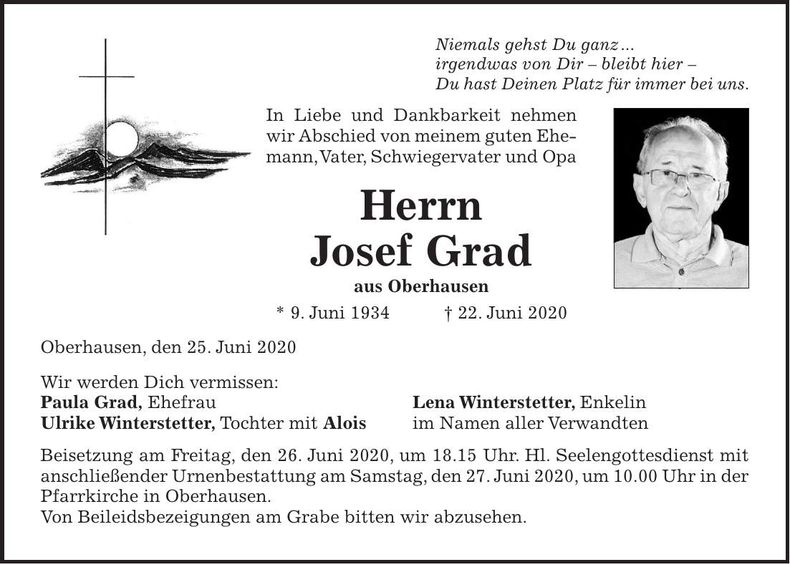 Traueranzeige Josef Grad