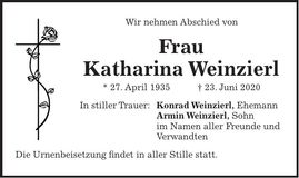 Traueranzeige Katharina Weinzierl