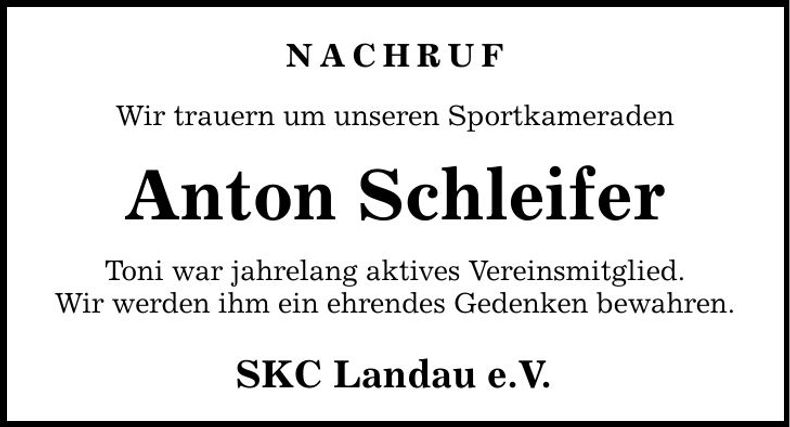 Traueranzeige Anton Schleifer
