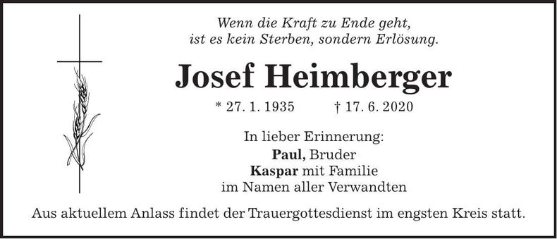 Traueranzeige Josef Heimberger