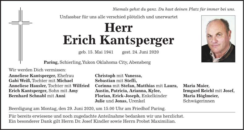 Traueranzeige Erich Kantsperger
