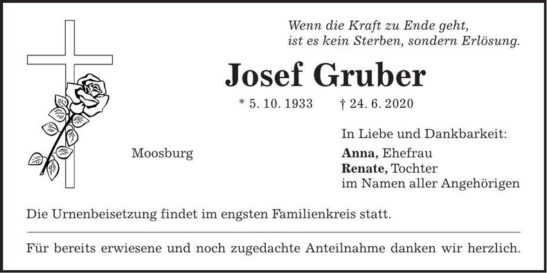 Traueranzeige Josef Gruber