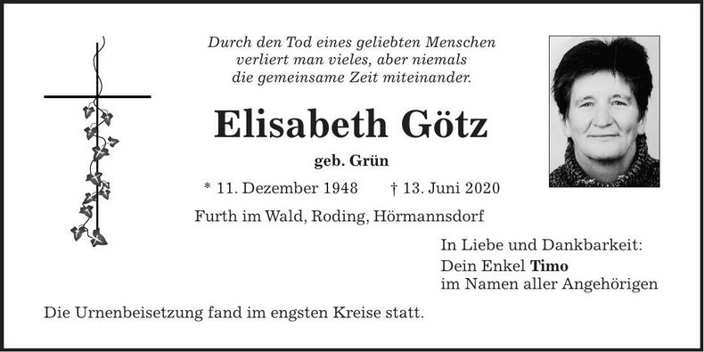 Traueranzeige Elisabeth Götz