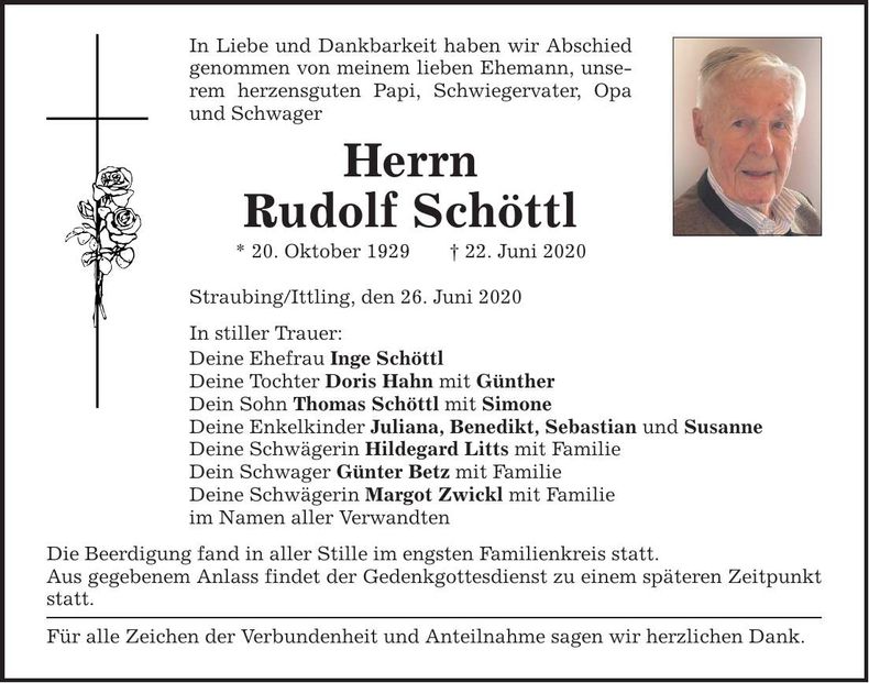 Traueranzeige Rudolf Schöttl