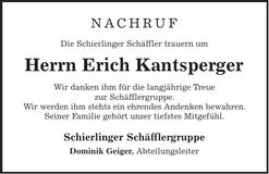Traueranzeige Erich Kantsperger