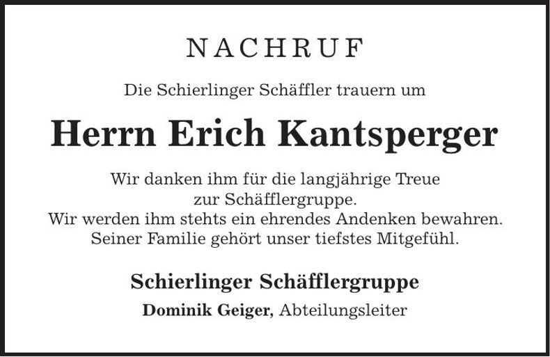 Traueranzeige Erich Kantsperger
