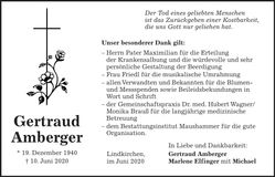 Traueranzeige Gertraud Amberger