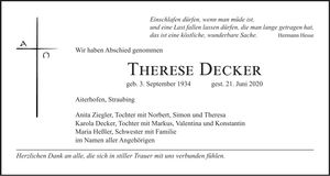 Traueranzeige Therese Decker