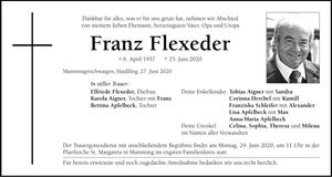 Traueranzeige Franz Flexeder