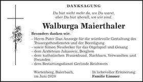 Traueranzeige Walburga Maierthaler