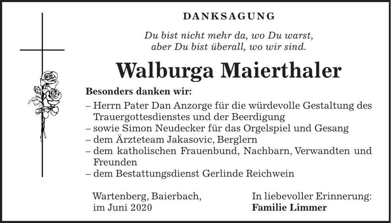 Traueranzeige Walburga Maierthaler