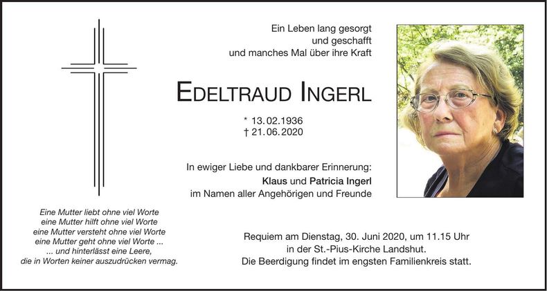 Traueranzeige Edeltraud Ingerl