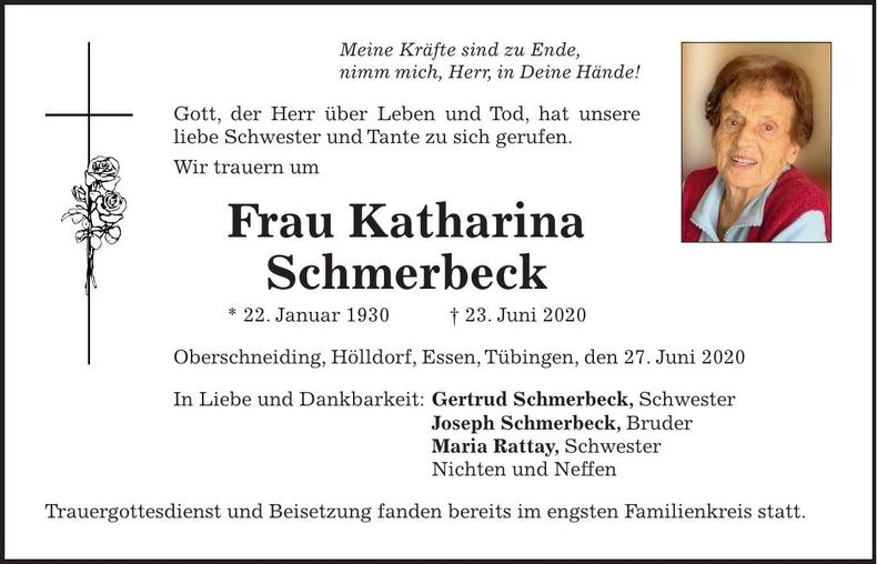 Traueranzeige Katharina Schmerbeck