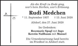 Traueranzeige Rudi Medchen
