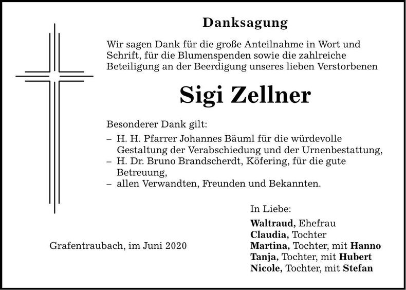 Traueranzeige Sigi Zellner