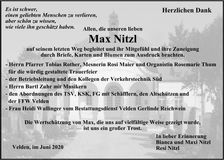 Traueranzeige Max Nitzl