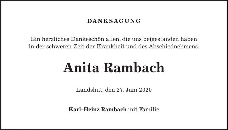 Traueranzeige Anita Rambach