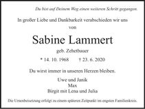 Traueranzeige Sabine Lammert