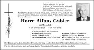 Traueranzeige Alfons Gabler