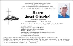 Traueranzeige Josef Gitschel