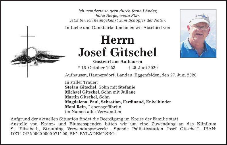 Traueranzeige Josef Gitschel