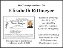 Traueranzeige Elisabeth Rittmeyer