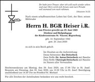 Traueranzeige Helmut H. BGR Heiser