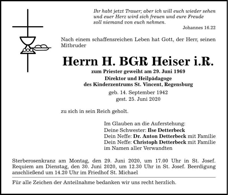 Traueranzeige Helmut H. BGR Heiser