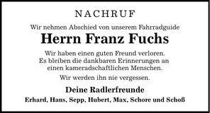 Traueranzeige Franz Fuchs