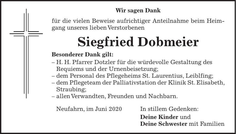 Traueranzeige Siegfried Dobmeier