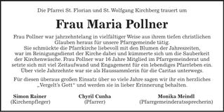 Traueranzeige Maria Pollner