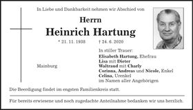 Traueranzeige Heinrich Hartung