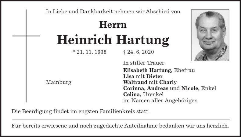 Traueranzeige Heinrich Hartung