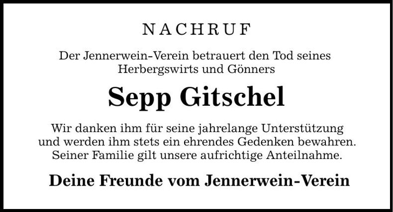 Traueranzeige Josef Gitschel