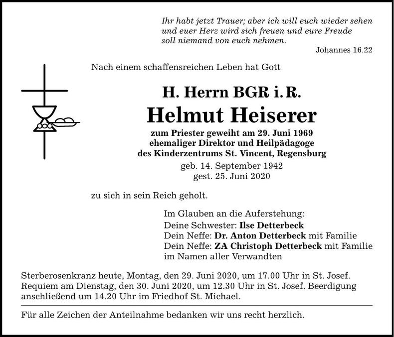 Traueranzeige Helmut H. BGR Heiser