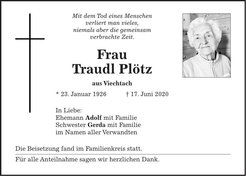 Traueranzeige Plötz Traudl
