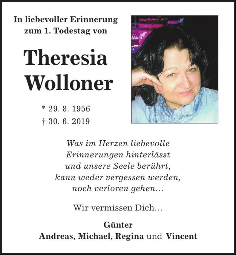 Traueranzeige Theresia Wolloner