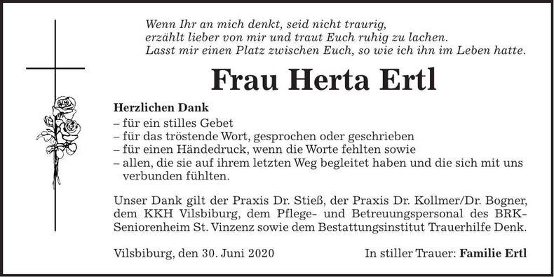 Traueranzeige Herta Ertl