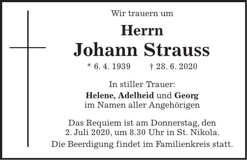 Traueranzeige Johann Strauss