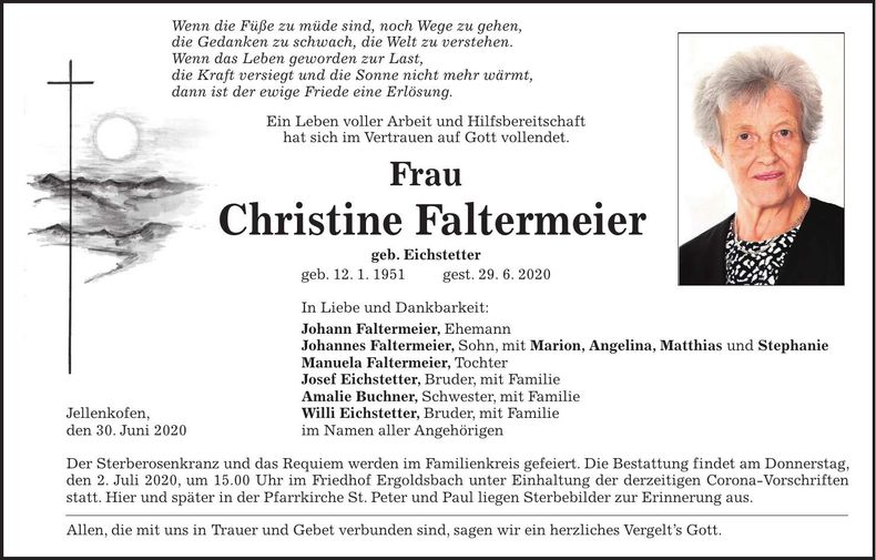 Traueranzeige Christine Faltermeier
