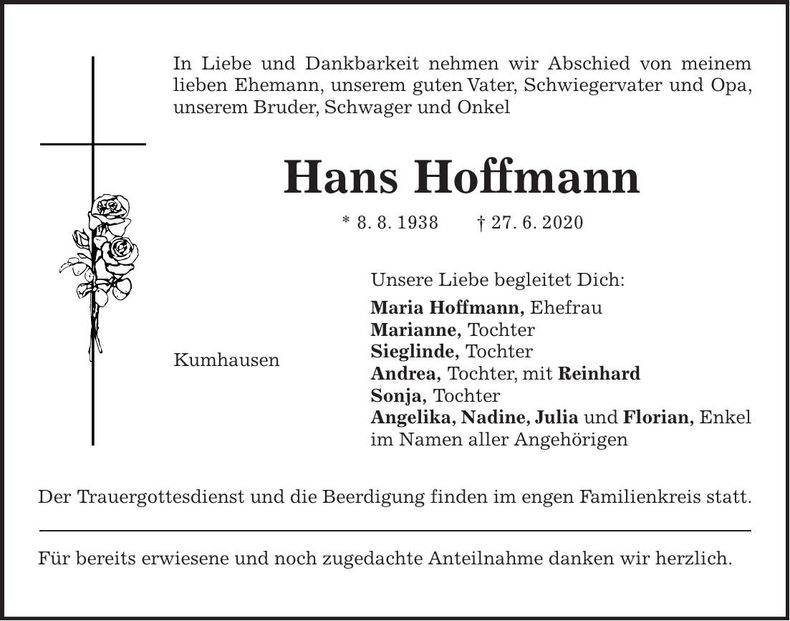 Traueranzeige Hans Hoffmann