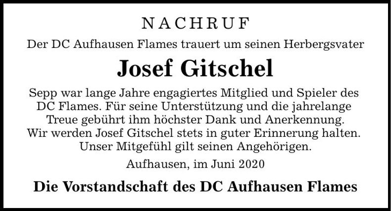 Traueranzeige Josef Gitschel