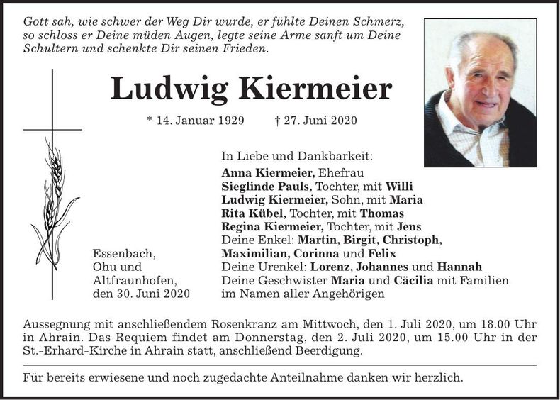 Traueranzeige Ludwig Kiermeier