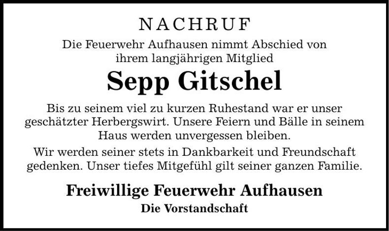 Traueranzeige Josef Gitschel