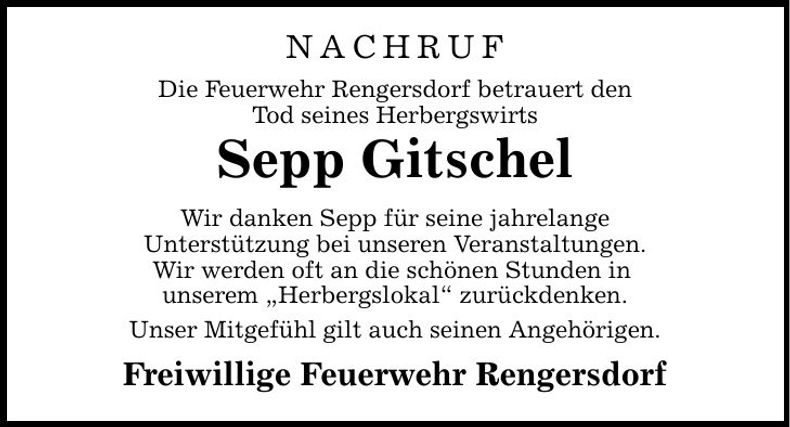 Traueranzeige Josef Gitschel