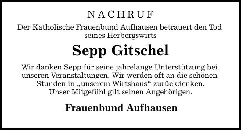Traueranzeige Josef Gitschel