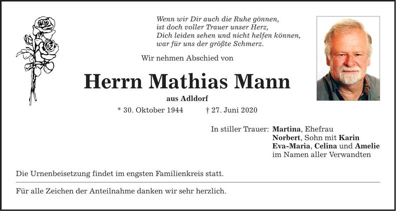 Traueranzeige Mathias Mann