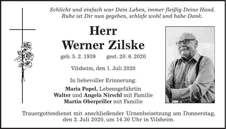 Traueranzeige Werner Zilske
